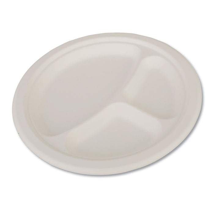 ChampWare Heavyweight Bagasse Dinnerware, 3-C Plate, 10", White, 500/Carton