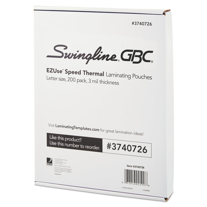 EZUse Thermal Laminating Pouches, 3 mil, 9" x 11.5", Gloss Clear, 200/Pack