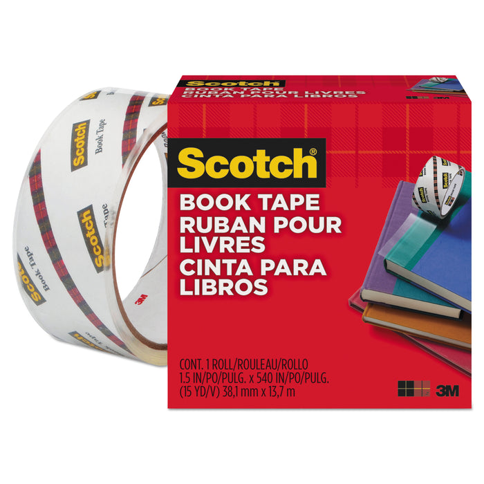 Book Tape, 3" Core, 1.5" x 15 yds, Clear