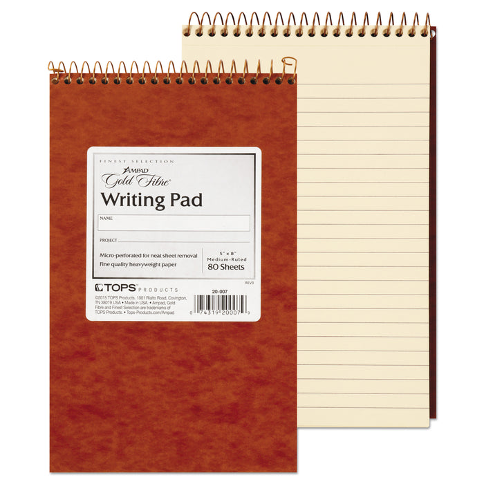 Gold Fibre Retro Wirebound Writing Pads, 1 Subject, Medium/College Rule, Red Cover, 5 x 8, 80 Sheets