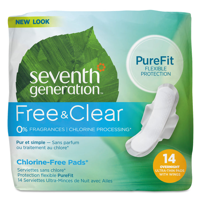 Chlorine-Free Ultra Thin Pads with Wings, Overnight, 14/Pack, 12 Packs/Carton