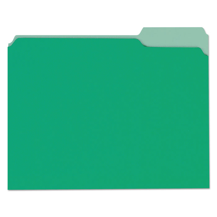 Deluxe Colored Top Tab File Folders, 1/3-Cut Tabs, Letter Size, Green/Light Green, 100/Box