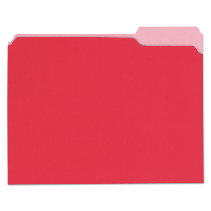 Deluxe Colored Top Tab File Folders, 1/3-Cut Tabs, Letter Size, Red/Light Red, 100/Box