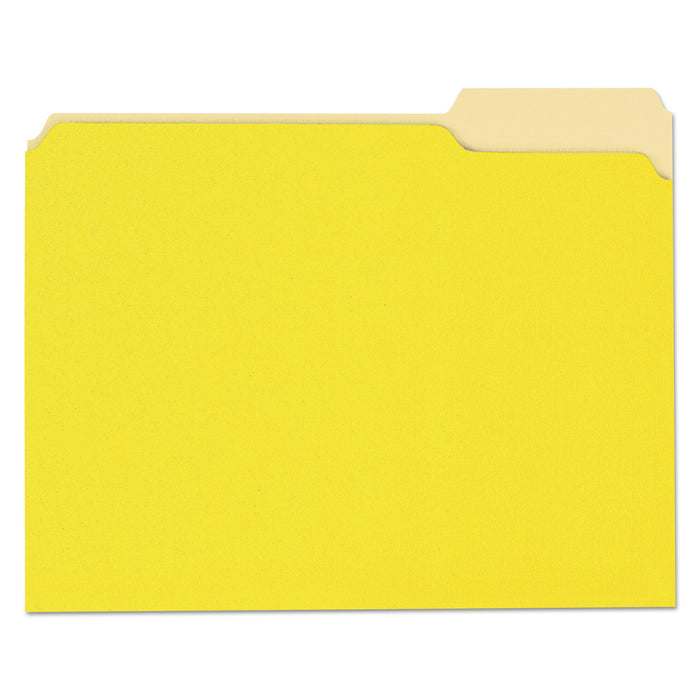 Deluxe Colored Top Tab File Folders, 1/3-Cut Tabs, Letter Size, Yellowith Light Yellow, 100/Box