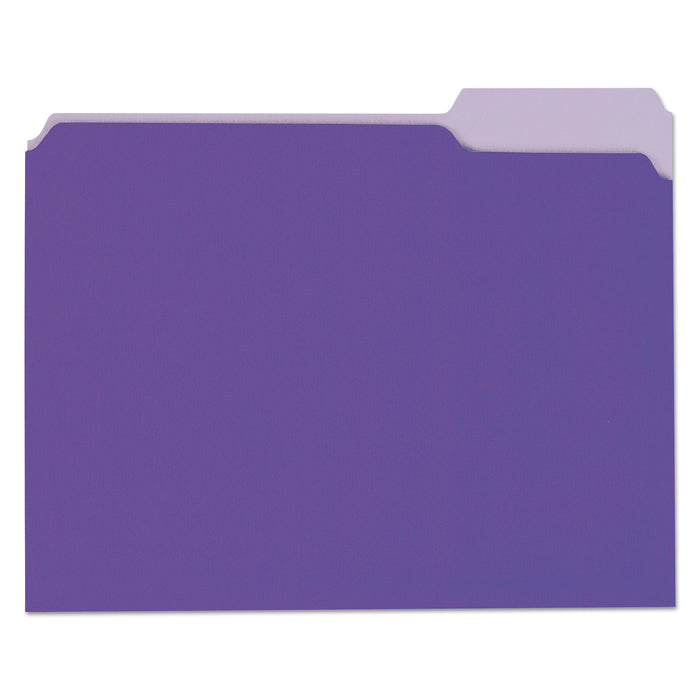 Deluxe Colored Top Tab File Folders, 1/3-Cut Tabs, Letter Size, Violet/Light Violet, 100/Box