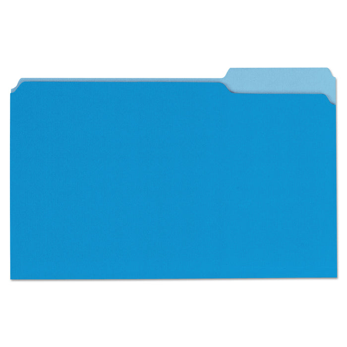 Deluxe Colored Top Tab File Folders, 1/3-Cut Tabs, Legal Size, Blue/Light Blue, 100/Box