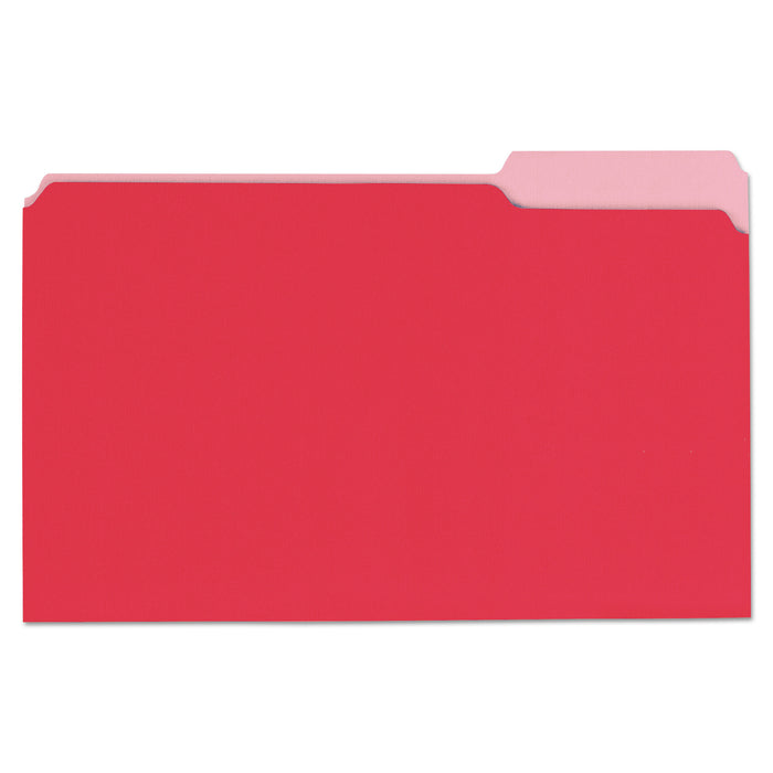 Deluxe Colored Top Tab File Folders, 1/3-Cut Tabs, Legal Size, Red/Light Red, 100/Box
