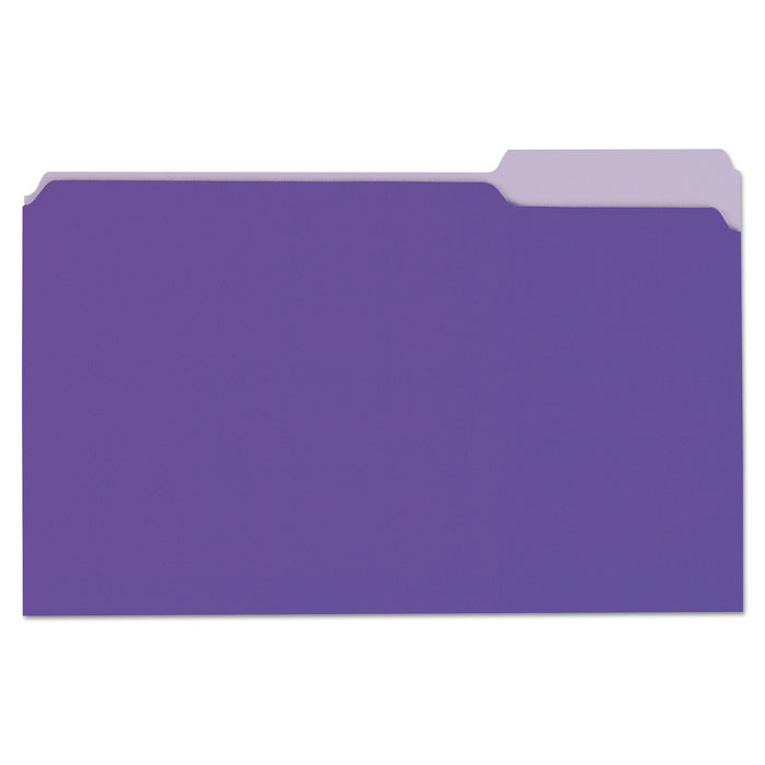 Deluxe Colored Top Tab File Folders, 1/3-Cut Tabs, Legal Size, Violet/Light Violet, 100/Box