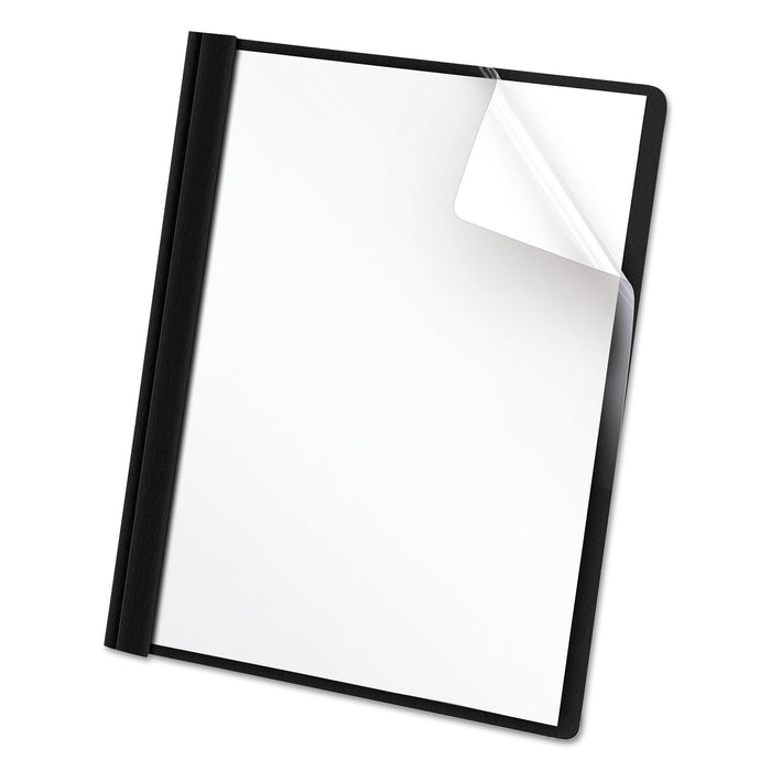 Clear Front Report Cover, Tang Fasteners, Letter Size, Black, 25/Box