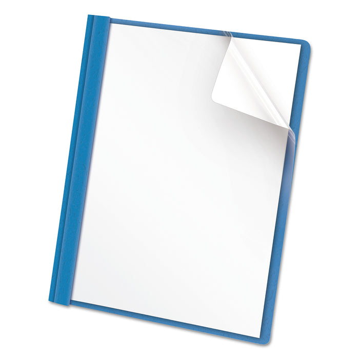 Clear Front Report Cover, Tang Fasteners, Letter Size, Light Blue, 25/Box