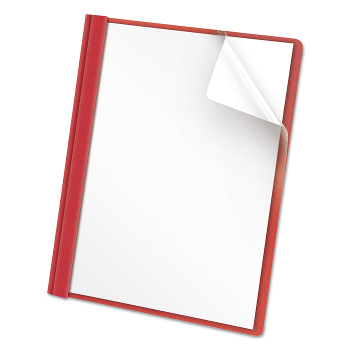 Clear Front Report Cover, Tang Fasteners, Letter Size, Red, 25/Box