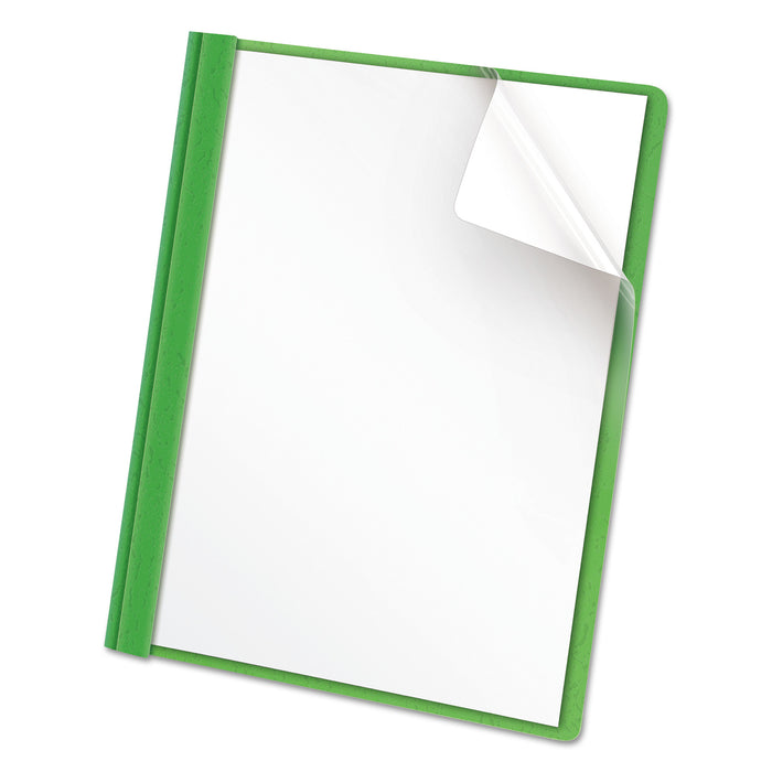 Clear Front Report Cover, Tang Fasteners, Letter Size, Green, 25/Box
