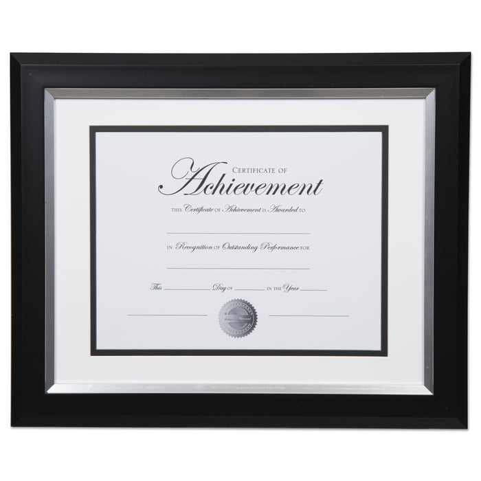 2-Tone 11 x 14 Document Frame, 8 1/2 x 11 Insert, Black/Silver Frame, White Mat
