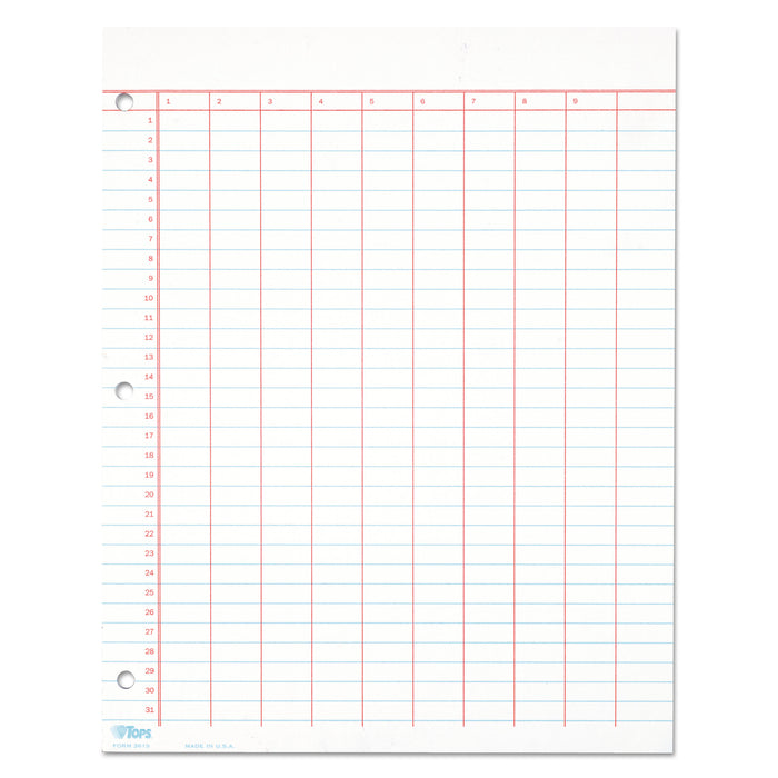 Data Pad w/Numbered Column Headings, 11 x 8.5, White, 50 Sheets