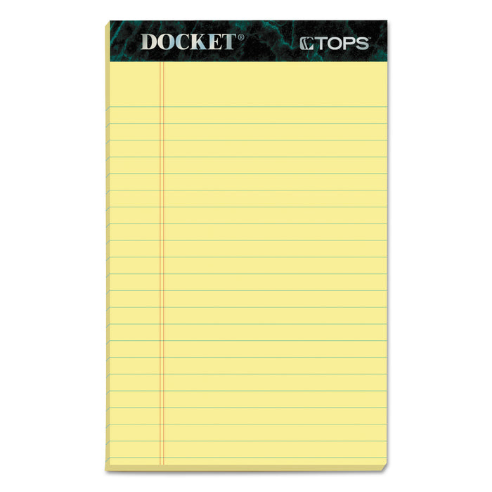 Docket Ruled Perforated Pads, Narrow Rule, 5 x 8, Canary, 50 Sheets, 12/Pack