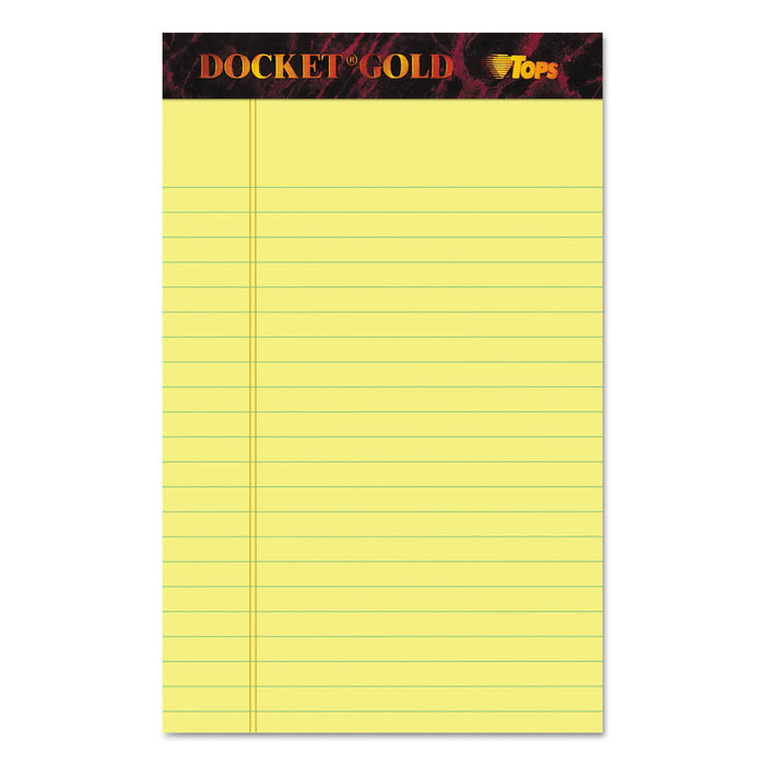 Docket Gold Ruled Perforated Pads, Narrow Rule, 5 x 8, Canary, 50 Sheets, 12/Pack