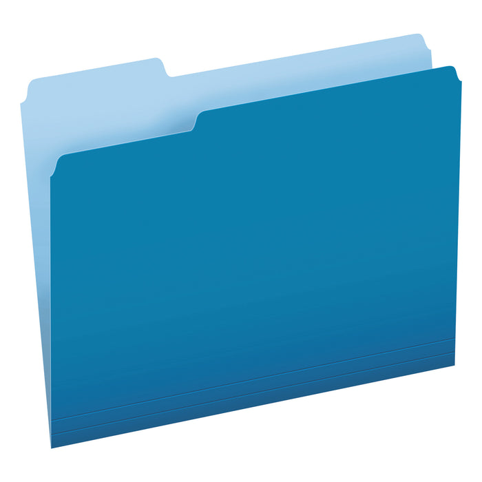 Colored File Folders, 1/3-Cut Tabs, Letter Size, Blue/Light Blue, 100/Box