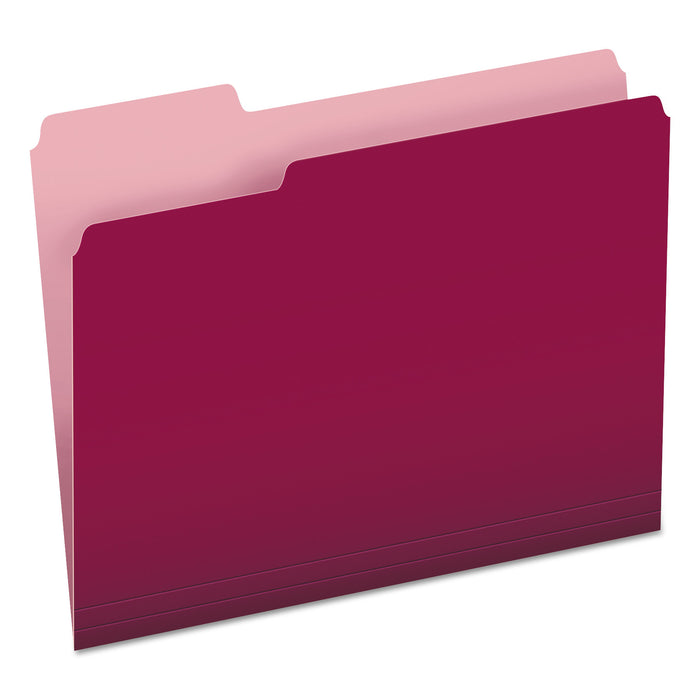 Colored File Folders, 1/3-Cut Tabs, Letter Size, Burgundy/Light Burgundy, 100/Box