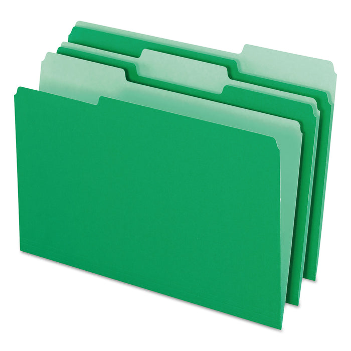 Colored File Folders, 1/3-Cut Tabs, Legal Size, Green/Light Green, 100/Box