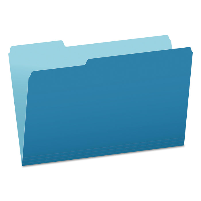 Colored File Folders, 1/3-Cut Tabs, Legal Size, Blue/Light Blue, 100/Box