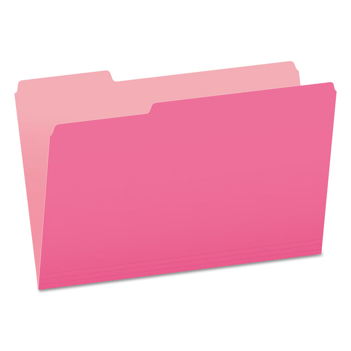 Colored File Folders, 1/3-Cut Tabs, Legal Size, Pink/Light Pink, 100/Box