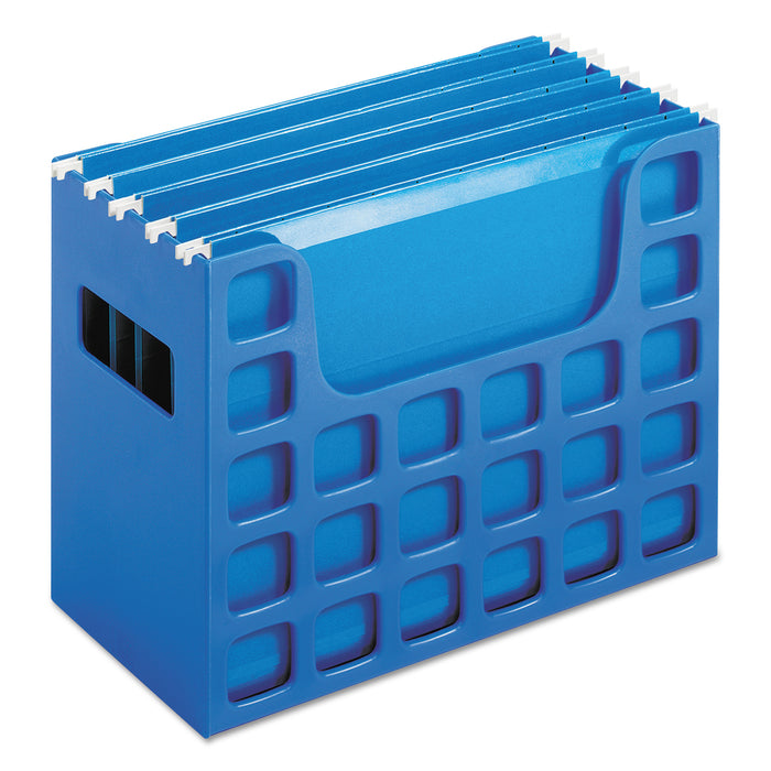 Desktop File w/Hanging Folders, Letter, Plastic, 12 1/4 x 6 x 9 1/2, Blue