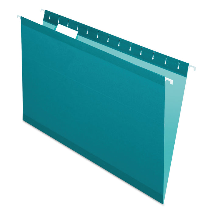Colored Reinforced Hanging Folders, Legal Size, 1/5-Cut Tab, Teal, 25/Box
