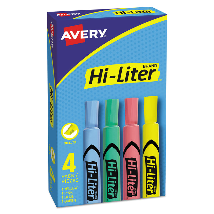 HI-LITER Desk-Style Highlighters, Chisel Tip, Assorted Colors, 4/Set