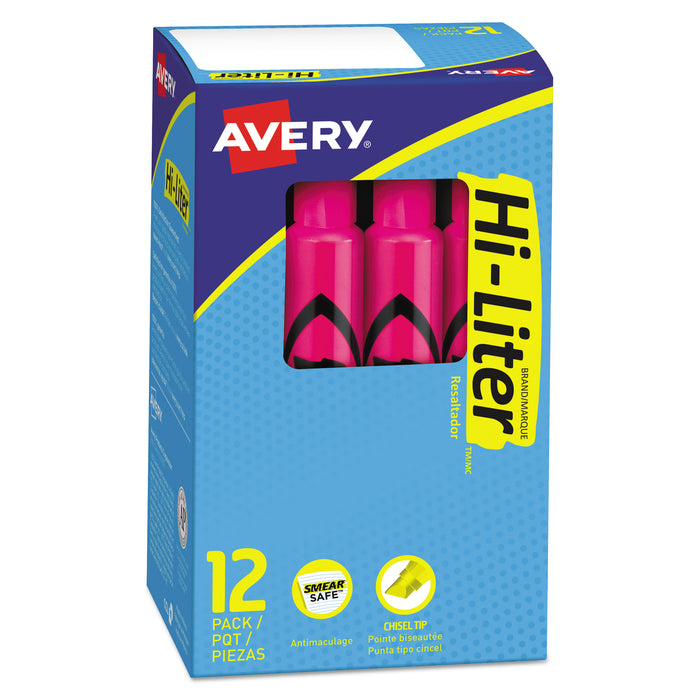 HI-LITER Desk-Style Highlighters, Chisel Tip, Fluorescent Pink, Dozen