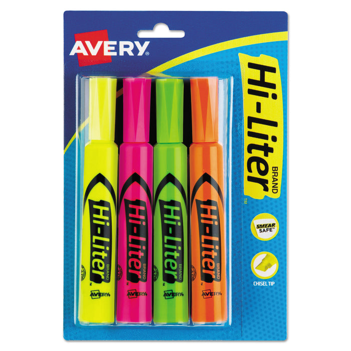 HI-LITER Desk-Style Highlighters, Chisel Tip, Assorted Colors, 4/Set