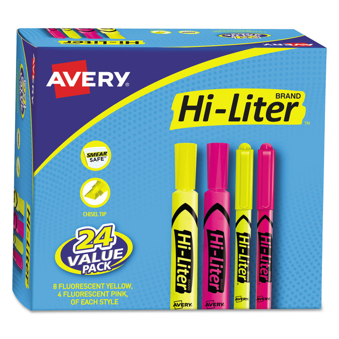 HI-LITER Desk-Style Highlighters, Chisel/Bullet Tip, Assorted Colors, 24/Pack