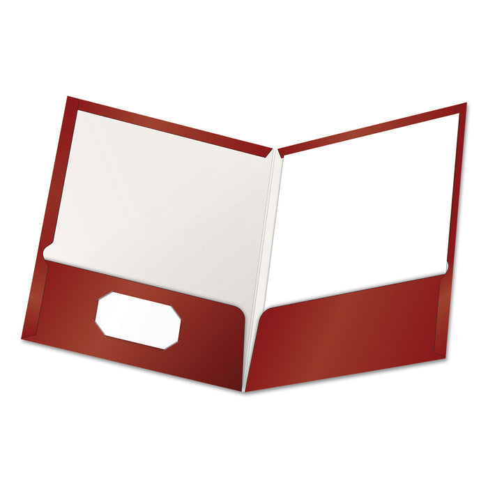 High Gloss Laminated Paperboard Folder, 100-Sheet Capacity, Crimson, 25/Box