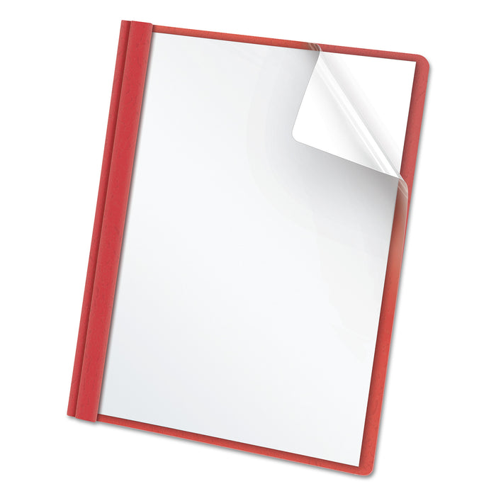 Clear Front Report Cover, 3 Fasteners, Letter, 1/2" Capacity, Red, 25/Box