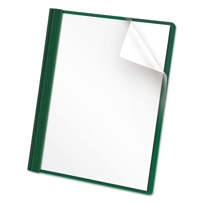 Clear Front Report Cover, 3 Fasteners, Letter, 1/2" Capacity, Green, 25/Box
