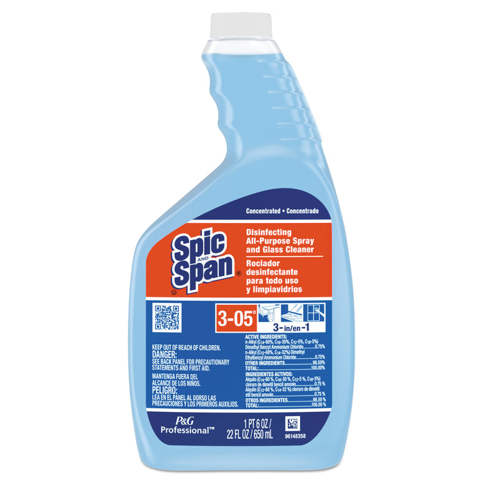 Disinfecting All-Purpose Spray and Glass Cleaner, Concentrate Liquid, 22 oz, 3/Carton