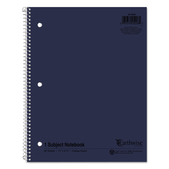 Earthwise by 100% Recycled Single Subject Notebooks, Medium/College Rule, Randomly Assorted Color Covers, 11 x 8.5, 80 Sheets