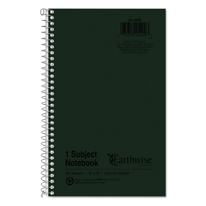Earthwise by 100% Recycled One-Subject Notebook, 1 Subject, Narrow Rule, Green Cover, 8 x 5, 80 Sheets