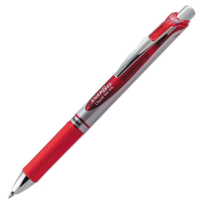 EnerGel RTX Retractable Gel Pen, Medium 0.7 mm, Red Ink, Red/Gray Barrel