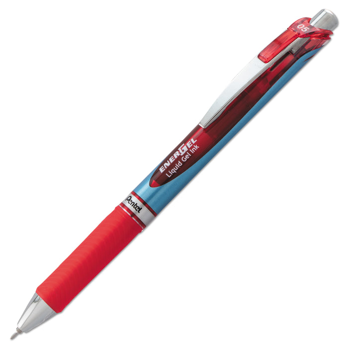EnerGel RTX Retractable Gel Pen, Fine 0.5 mm, Red Ink, Silver/Red Barrel