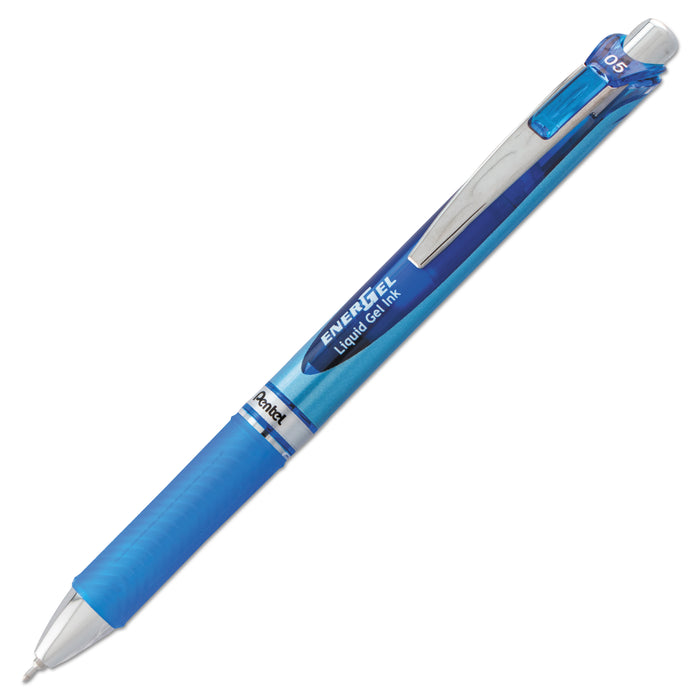 EnerGel RTX Retractable Gel Pen, Fine 0.5 mm, Blue Ink, Silver/Blue Barrel