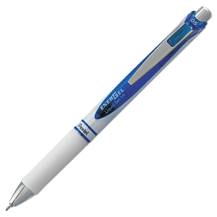 EnerGel RTX Retractable Gel Pen, Fine 0.5 mm, Blue Ink, White/Blue Barrel