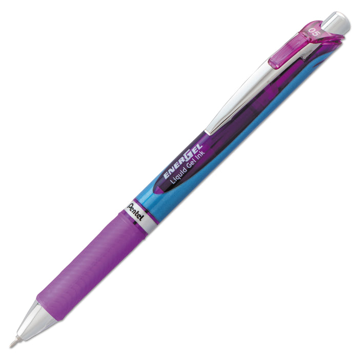 EnerGel RTX Retractable Gel Pen, Fine 0.5 mm, Violet Ink, Silver/Violet Barrel