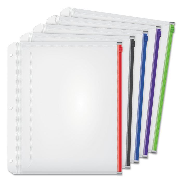 Expanding Zipper Binder Pocket, 11 x 8.5, Assorted Colors, 5/Pack