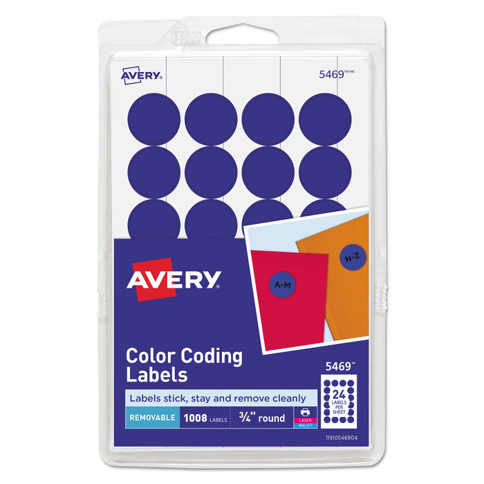 Printable Self-Adhesive Removable Color-Coding Labels, 0.75" dia., Dark Blue, 24/Sheet, 42 Sheets/Pack, (5469)