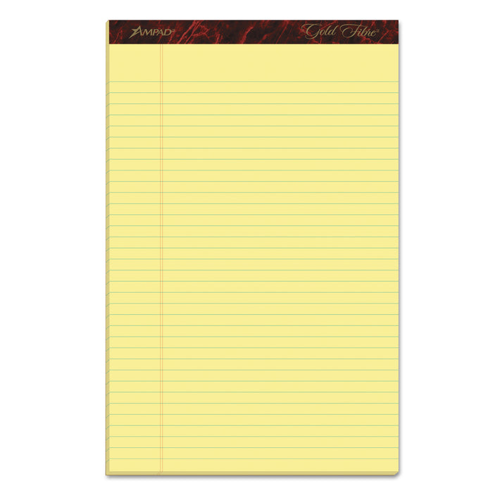 Gold Fibre Writing Pads, Wide/Legal Rule, 8.5 x 14, Canary, 50 Sheets, Dozen
