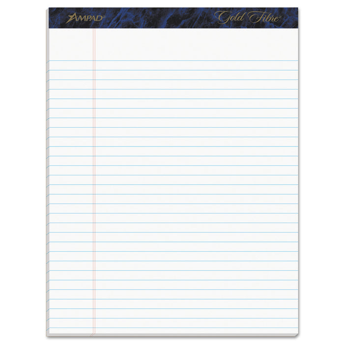 Gold Fibre Writing Pads, Wide/Legal Rule, 8.5 x 11.75, White, 50 Sheets, Dozen
