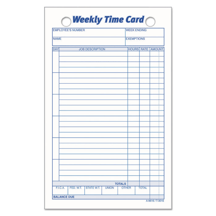 Employee Time Card, Weekly, 4 1/4 x 6 3/4, 100/Pack