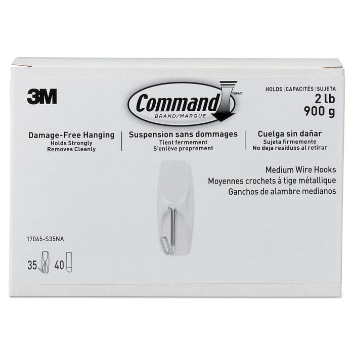 General Purpose Hooks, Metal, White, 2 lb Cap, 35 Hooks and 40 Strips/Pack