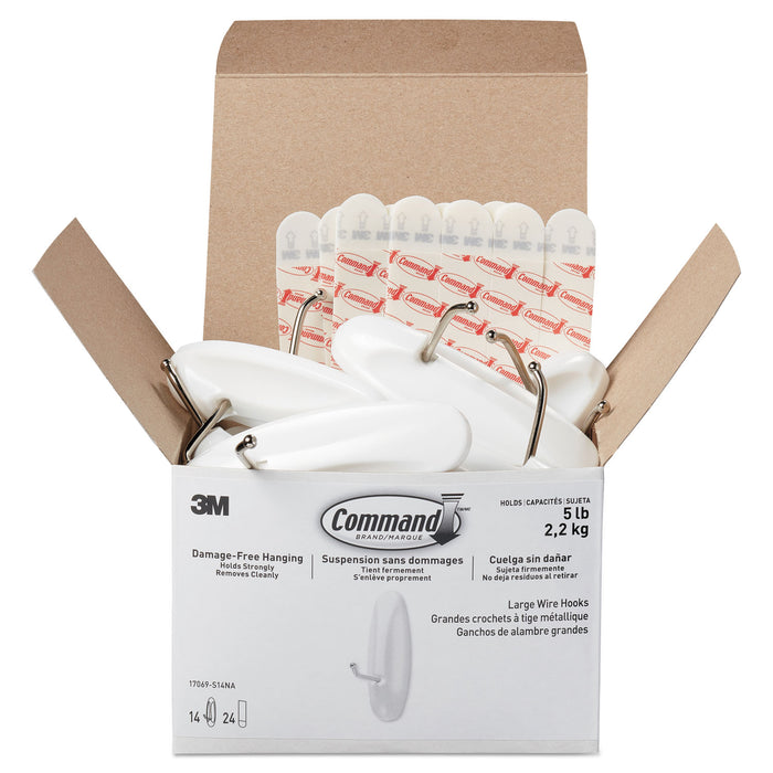 General Purpose Hooks, Metal, White, 5 lb Cap, 14 Hooks and 24 Strips/Pack