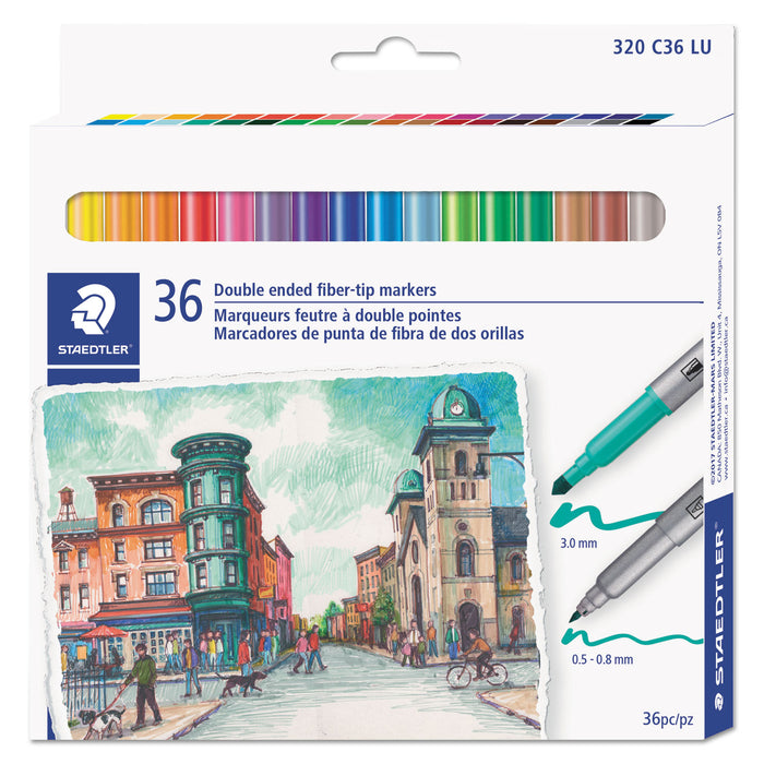 Double Ended Markers, Assorted Bullet Tips, Assorted Colors, 36/Pack